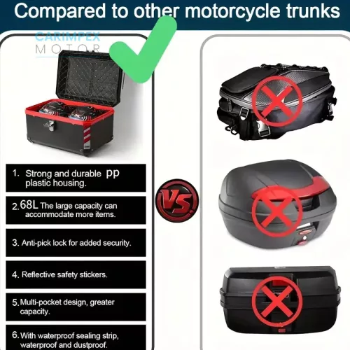 65 L JDR Motoros Túradoboz ALuminium Fekete színben fix rögzitésű 
