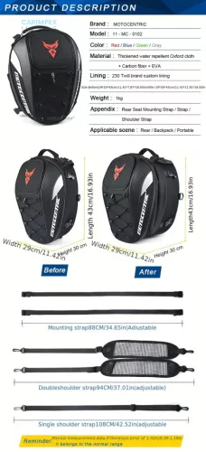 Motorkerékpár Háttáska ülésre rögzithető