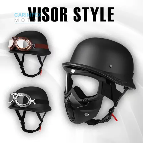 Nyitott német vintage motoros sisak szemüveg nélkül