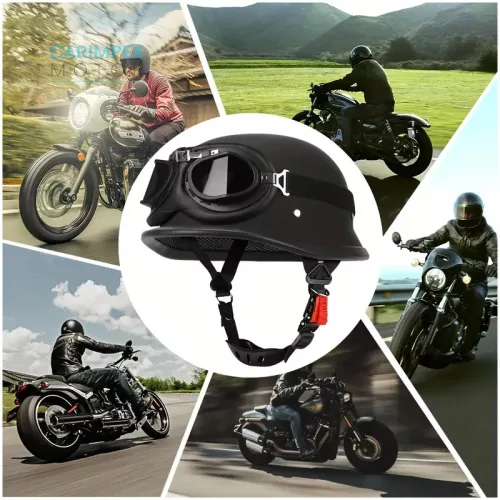 Nyitott német vintage motoros sisak szemüveg nélkül